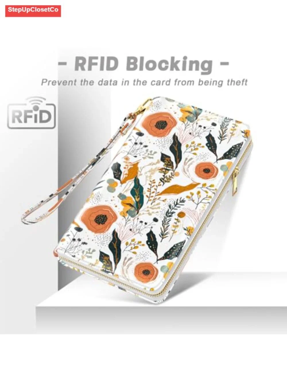 RFID Wristlet Wallet with 12 Card Slots, Phone Holder, PU Leather Clutch
